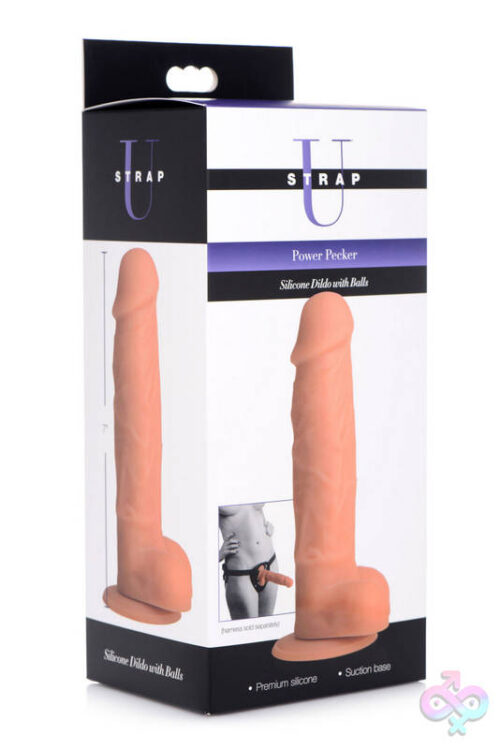 XR Brands Strap U Sex Toys - Power Pecker 7 Inch Silicone Dildo With Balls - Flesh