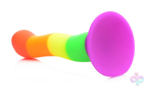 XR Brands Strap U Sex Toys - Proud Rainbow Silicone Dildo With Harness