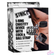XR Brands Strict Sex Toys - 5 Ring Chastity Device With Cock & Ball Strap