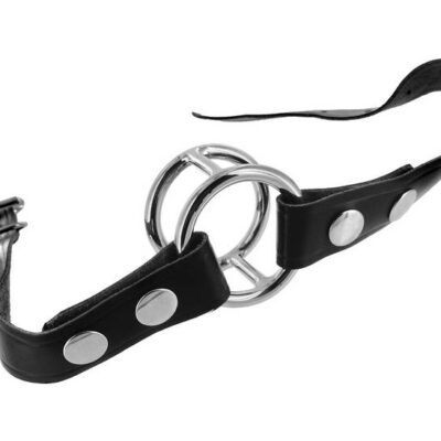 Deep Throat Gag with dual stainless steel rings and adjustable black PU leather straps by XR Brands
