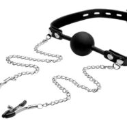 XR Brands Strict Sex Toys - Silicone Ball Gag W/nipple Clamps
