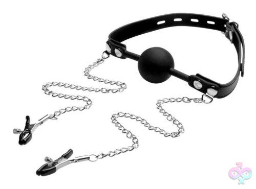 XR Brands Strict Sex Toys - Silicone Ball Gag W/nipple Clamps