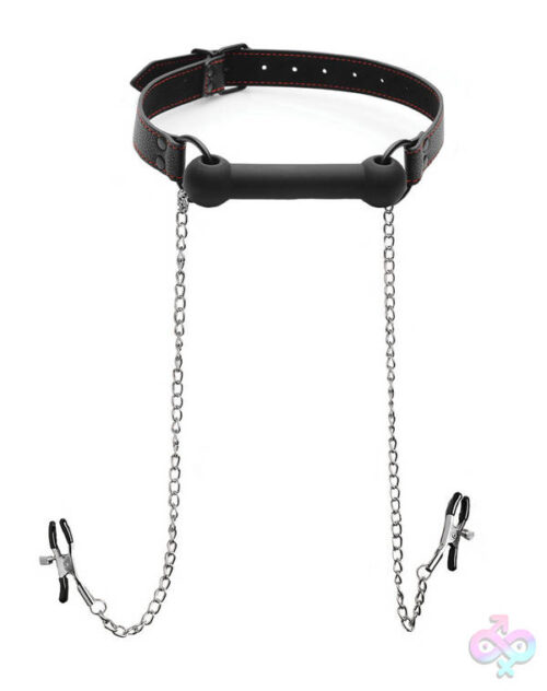 XR Brands Strict Sex Toys - Silicone Bit Gag With Nipple Clamps