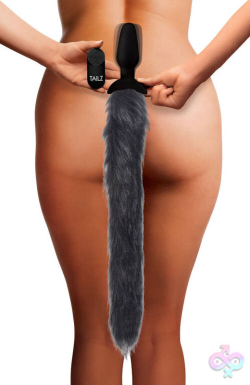 XR Brands Tailz Sex Toys - Grey Fox Tail Vibrating Anal Plug