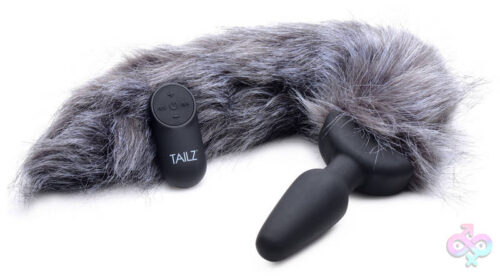 XR Brands Tailz Sex Toys - Grey Fox Tail Vibrating Anal Plug