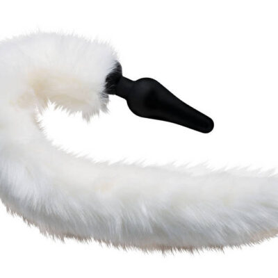 White Fox Tail Anal Plug and Ears Set by XR Brands — fluffy faux fur tail with tapered silicone plug