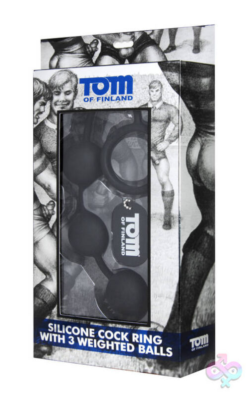 XR Brands Tom of Finland Sex Toys - Tom of Finland Silicone Cock Ring With 3 Weighted Balls