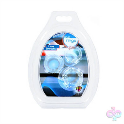 Performance Penis Ring Set of 3 Clear by XR Brands — three stretch-fit phthalate-free rings