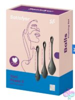 Three-piece graduated kegel ball set in black medical-grade silicone by Satisfyer