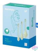 Satisfyer Yoni Power 2 three-piece kegel ball training set in blue and green medical-grade silicone