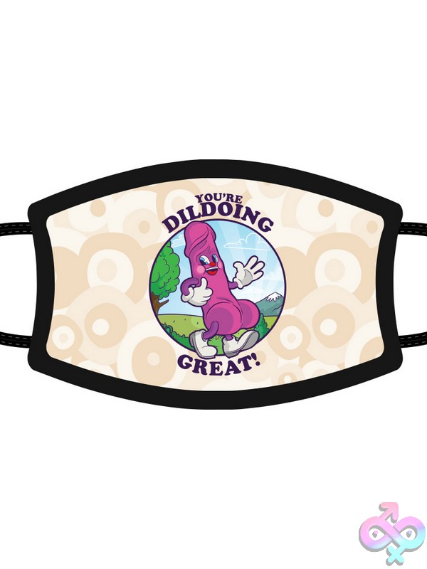 Discreet-Toys-You-Re-Dildoing-Great-Mask-Nu-Wrm-002 Beige Adult Novelty Face Mask With Pink Humorous Graphic By Wood Rocket