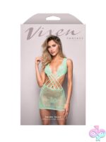 Strappy floral knit crossover mini dress in seaglass green by Fantasy Lingerie