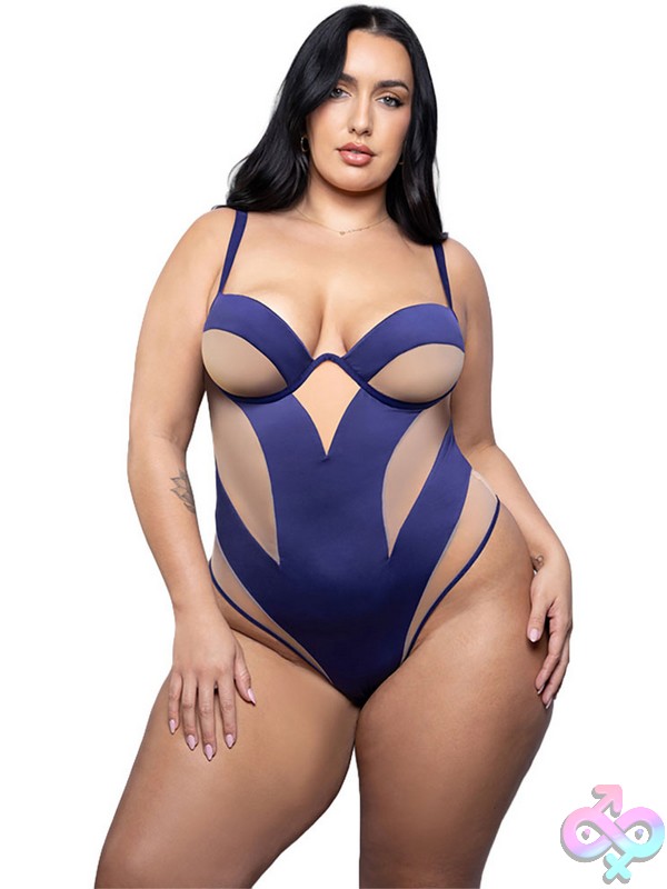 Discreet-Toys-Yvaine-Teddy-1X-2X-Garment-Only-No-Box-Nu-2666Xind-1X2X Plus Size Underwire Teddy In Deep Indigo By Fantasy Lingerie β 1X/2X