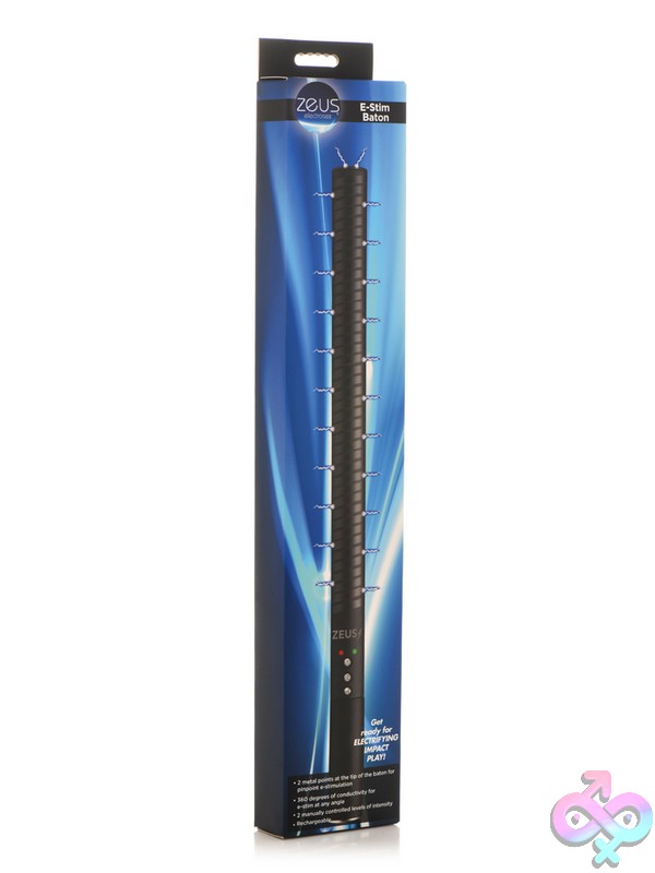 Discreet-Toys-Zeus-E-Stim-Baton-Nu-Xr-Ah166 Black Electrostimulation Baton With Weighted Grip And Dual Metal Contact Points By Xr Zeus Electrosex