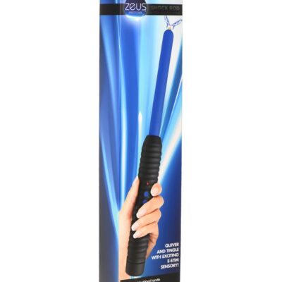 Blue ABS electric stimulation zapping wand with twin prongs and ribbed handle by Zeus Electrosex