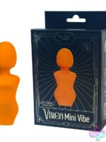 Compact orange Virgo Mini Vibe in liquid silicone by Our Erotic Journey against a clean neutral background
