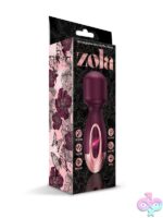 Purple rechargeable silicone mini wand massager by Happy Ending with flexible tip and USB charging cable