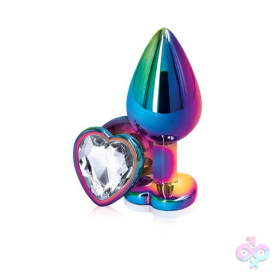 Rear Assets Multicolor Heart Medium chrome-plated metal anal plug gem by nsnovelties
