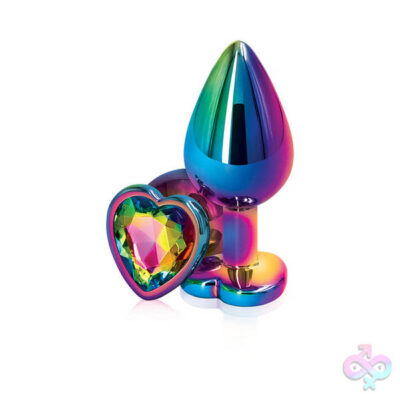 Rear Assets Multicolor Heart Medium Rainbow chrome metal anal plug gem by nsnovelties