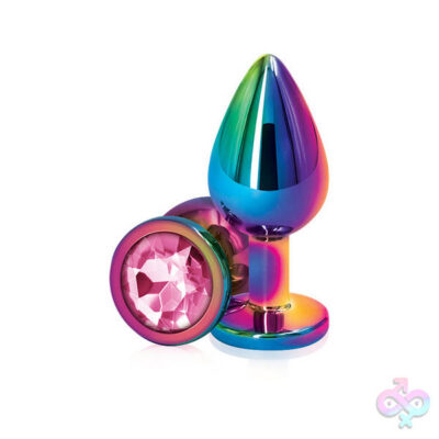 Rear Assets Multicolor Medium Pink gem anal plug by nsnovelties — chrome-plated aluminum tapered design