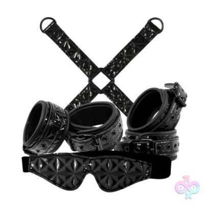 Sinful Bondage Kit Black by nsnovelties — wrist cuffs, ankle cuffs, hogtie and blindfold set