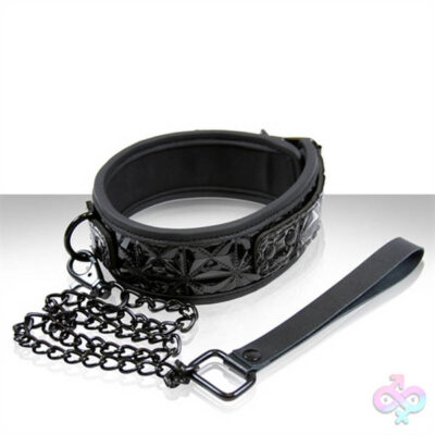 Sinful Collar pink vinyl bondage collar with leash by nsnovelties