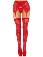 lace thigh high stockings with garter 2 Pc Rachel and Crossover Belt Red by Leg Avenue