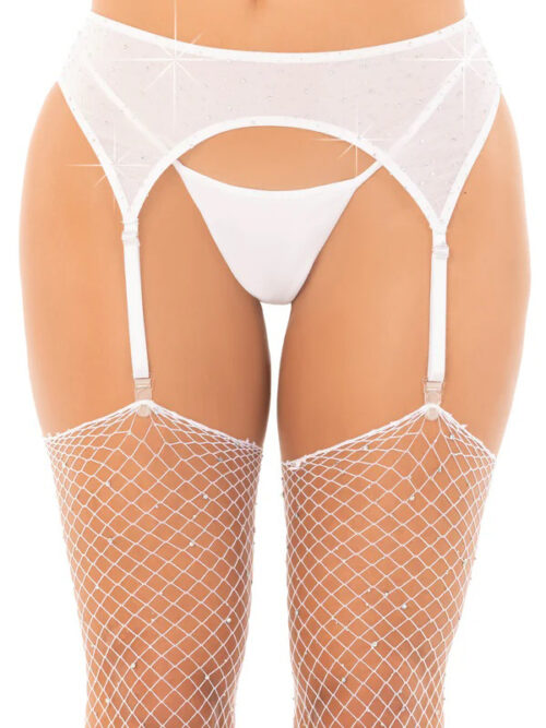 Lace Garterbelt - One Size - Black Rhinestone Garter Belt White By Leg Avenue