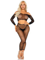 rhinestone fishnet crop top and footless tights o/s - black by Leg Avenue