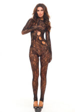 split up lace bodystocking - black - os by Rene Rofe