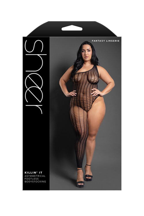 Killin It Asymmetrical Footless Bodystocking - Os - Black By Fantasy Lingerie