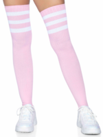 over the knee athletic socks white 3 Stripes Ribbed Thigh Highs Pink by Leg Avenue