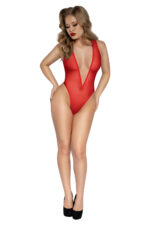 deep v body stocking - one size - black Mesh Pull on Teddy Red by Dreamgirl