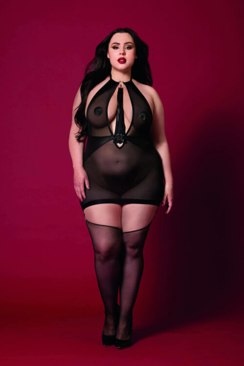 Fetish Garter Slip And Flogger Dmnd Black By Dreamgirl