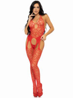 seamless heart net suspender bodystocking - one size - black Red by Leg Avenue