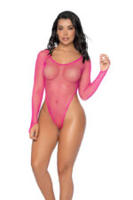 essential fishnet long sleeve bodysuit - os - black Pink by Mapale
