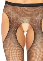 crotchless fishnet pantyhose Casey Rhinestone Suspender Black by Leg Avenue