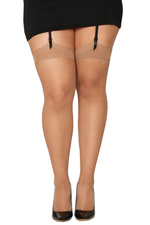 Fishnet Thigh High Stockings Beige By Dreamgirl