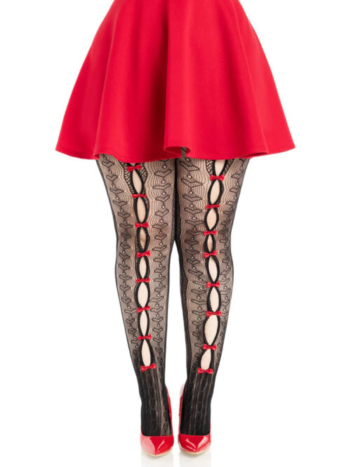 Plus Sweetheart Striped Tights Black Pink - 1X 2X - Black/Pink Multi By Leg Avenue