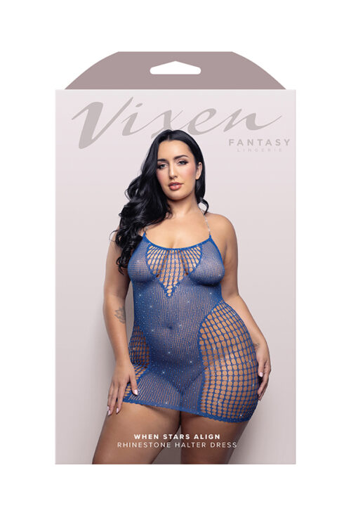 When Stars Align Rhinestone Halter Dress Blue By Fantasy Lingerie