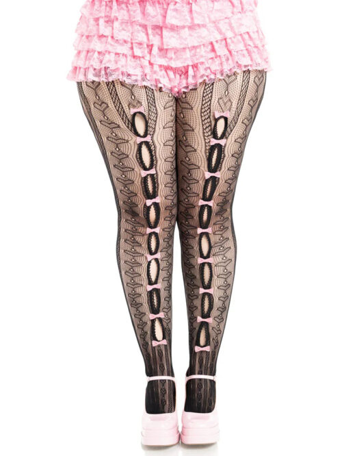Plus Sweetheart Striped Tights Black Pink - 1X 2X - Black/Pink Multi By Leg Avenue