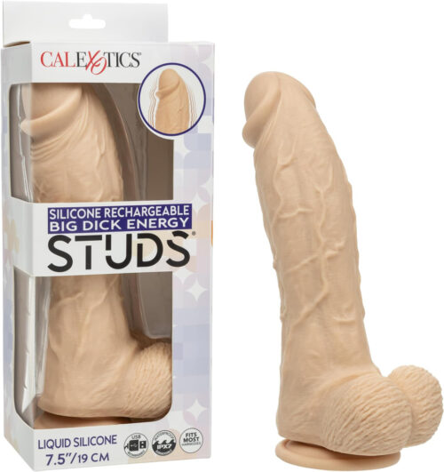 Silicone Rechargeable Dildo Big Dick Energy Studs Ivory By Calexotics