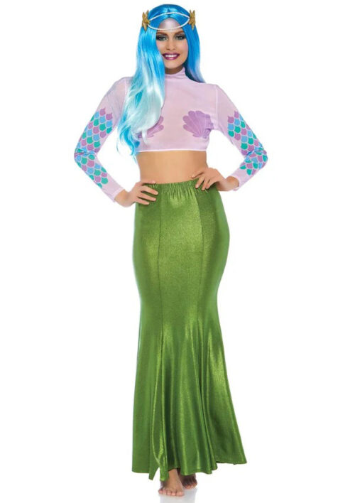 Shimmer Spandex Mermaid Costume Maxi Skirt - Medium-Large Green By Leg Avenue